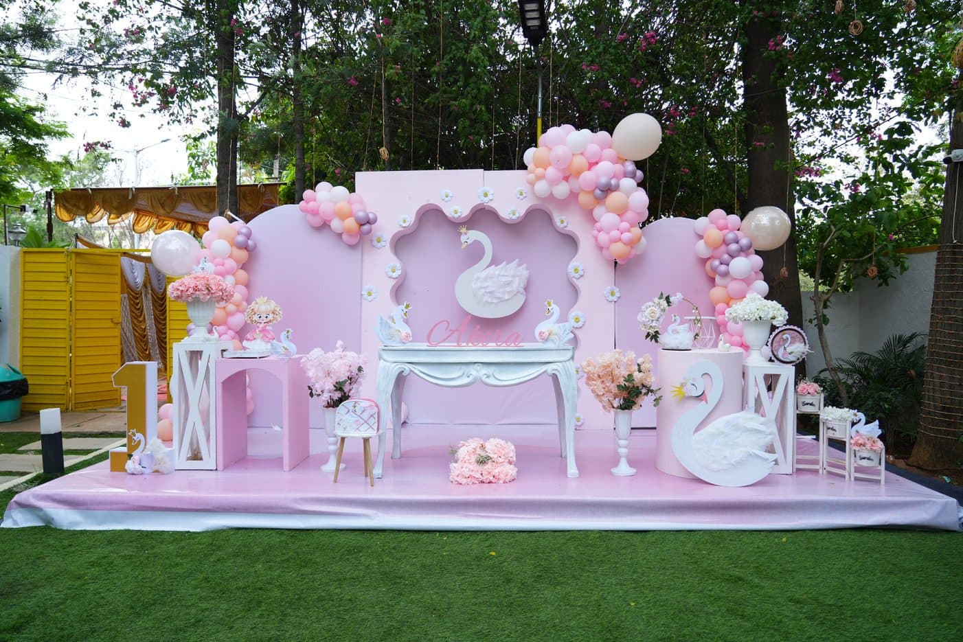 Pink bunny-theme birthday backdrop