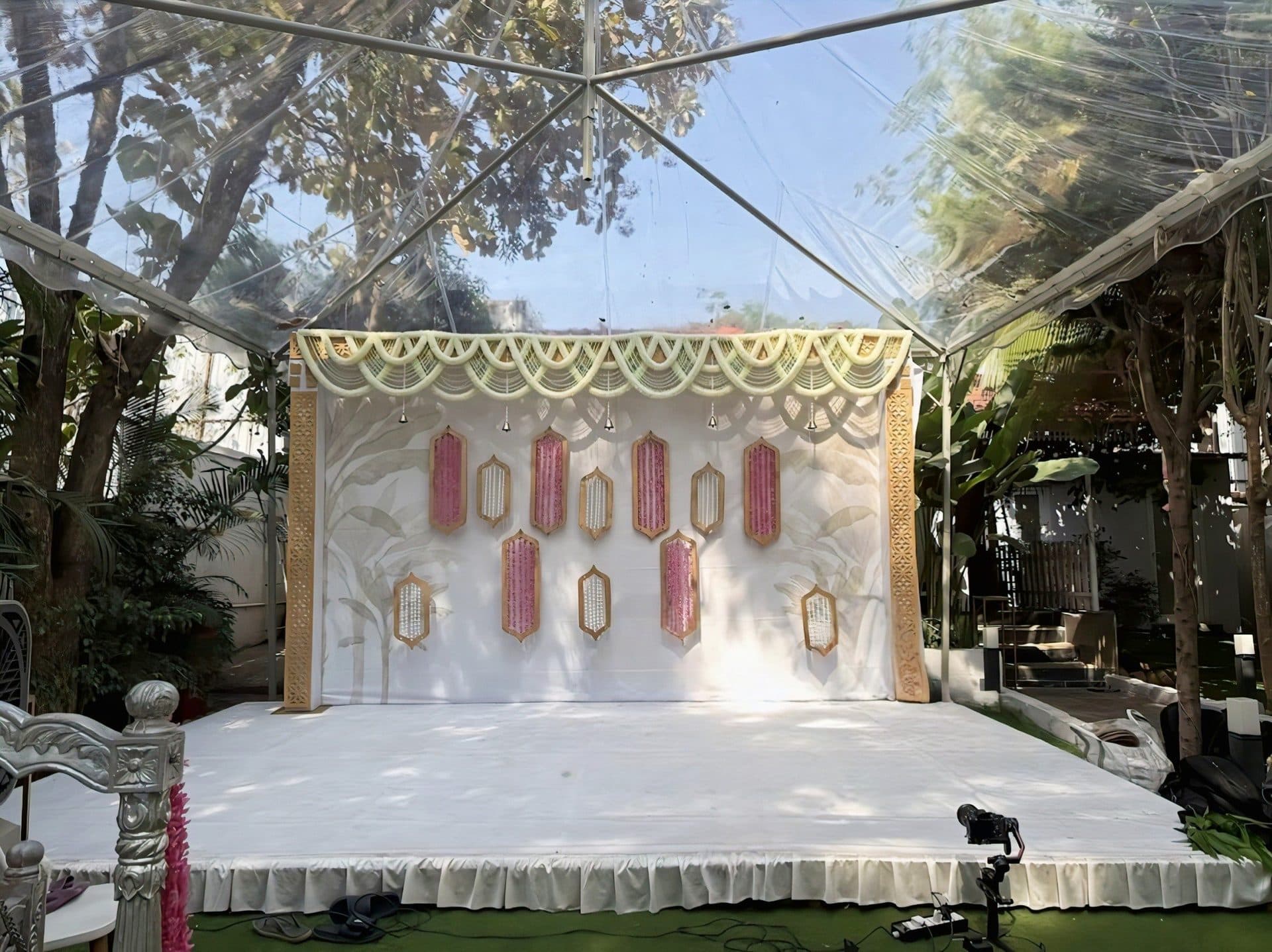 Gold crescent moon backdrop for seemantham